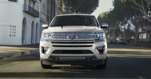 A white 2021 Ford Expedition on the street in San Antonio, TX