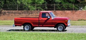 A red vintage Ford truck in San Antonio, TX