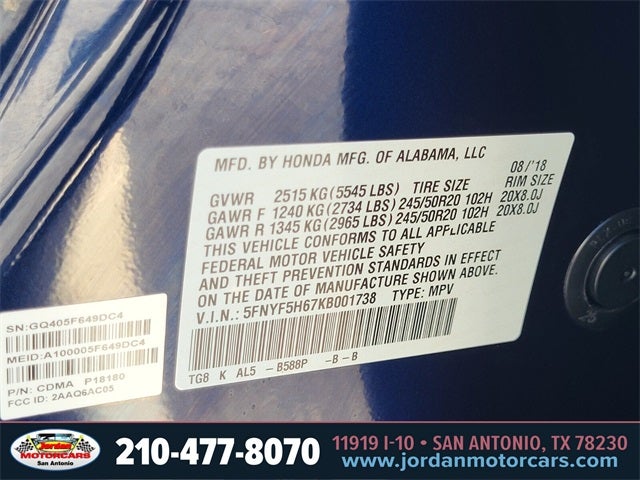 2019 Honda Pilot Touring 7 Passenger